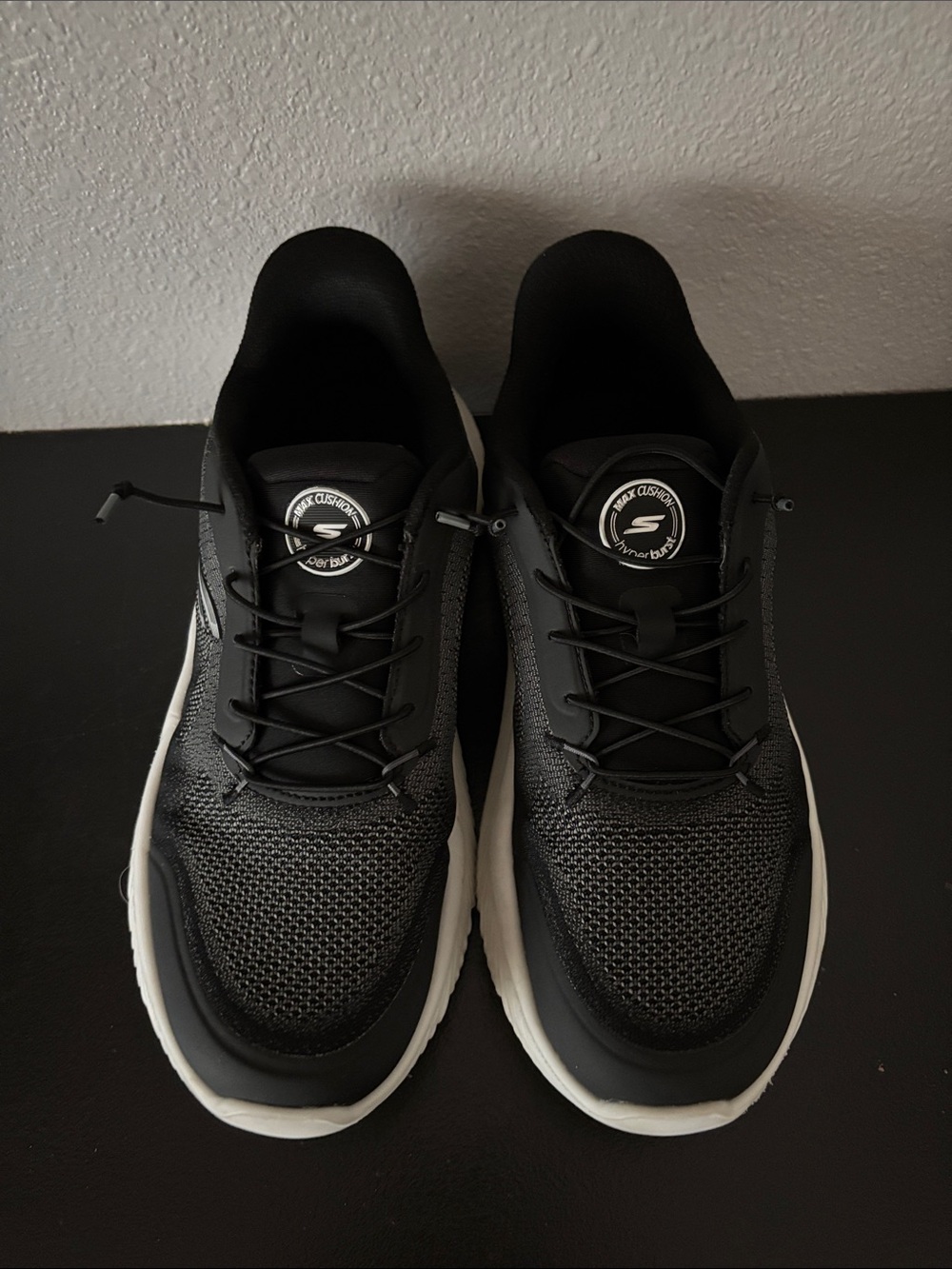 Skechers Black and White Max Cushion Athletic Shoes
